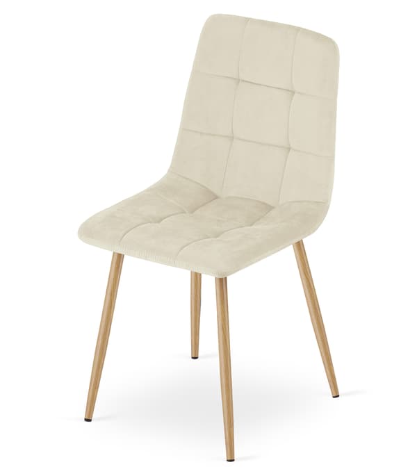 KARA stol - lys beige fløjl / træfarvede ben x 3