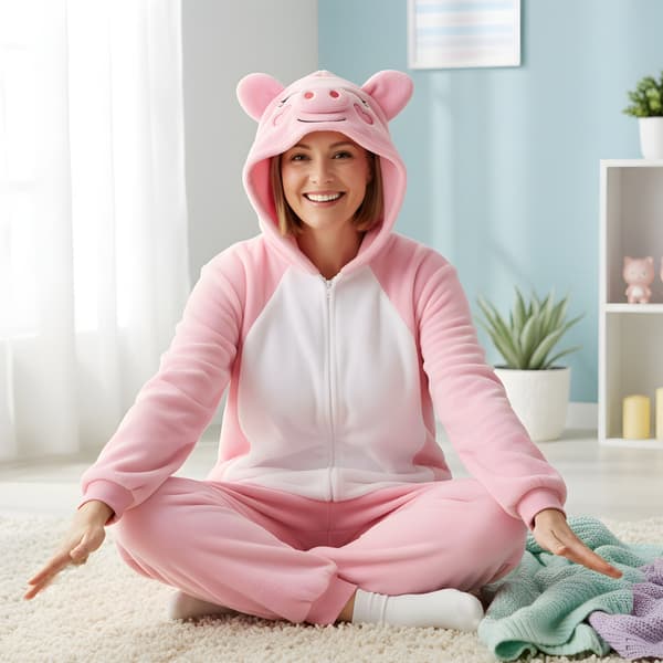 Kigurumi-pyjamas rosa och grå M 155-165 cm
