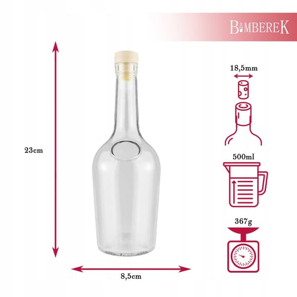 5x Glasflasker Gloria 500ml Til Tinkturer Tyk Glasflaske + Kork