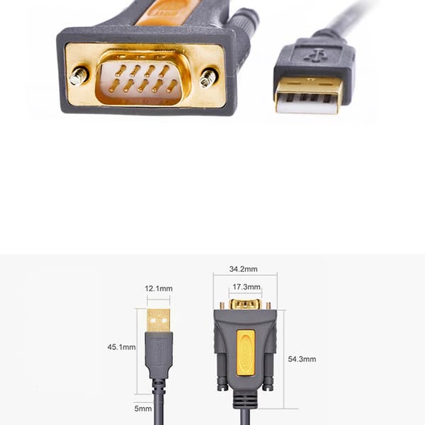 Ugreen USB-A - DB9 RS-232 -sovitinkaapeli 1,5 m harmaa (CR104)