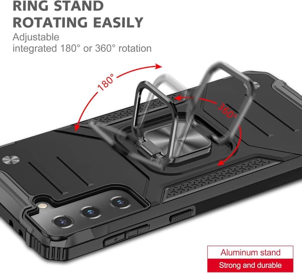 COVER TIL SAMSUNG GALAXY S22 SORT SOLID ARMOR BAGSIDEN + RING