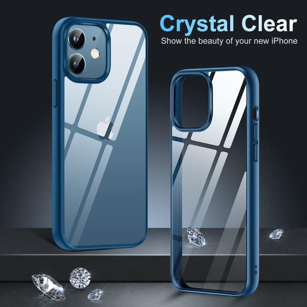 COVER TIL APPLE IPHONE 12/12 PRO KLAR BAGSIDER MED BLÅ RAMME