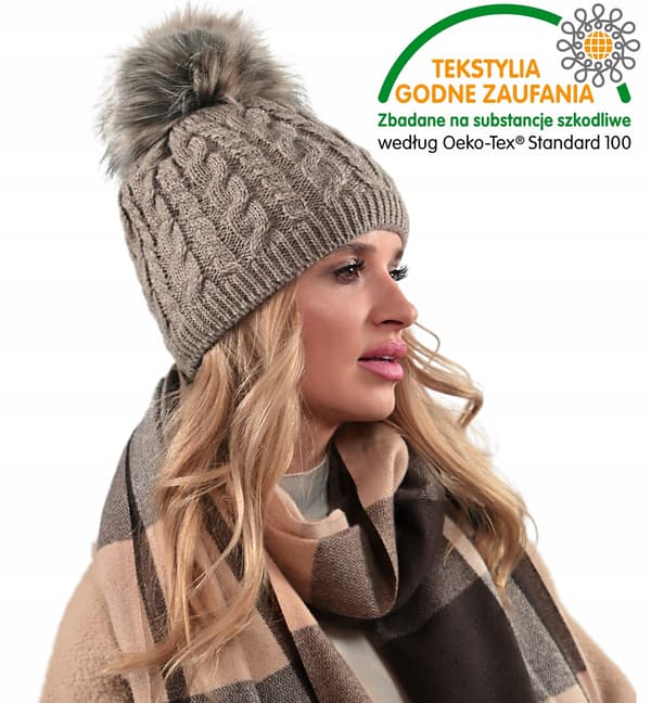 Varm damvintermössa med pompom isolerad fleece Beania Latte UNI