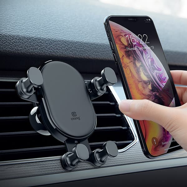 Crong Gravity Auto-Lock -autoteline - Gravity-autoteline 4,7"-6,5" puhelimille (musta)