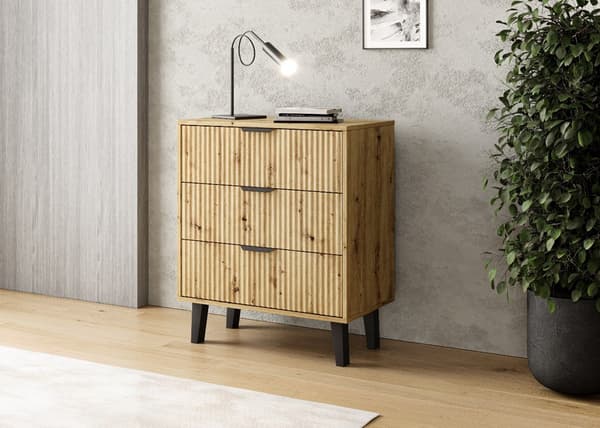 SCANDI SLIM 3S KOMMODE ARTISAN EGE RILLEDE FRONT 70 CM SKAB MED 3 SKUFFER