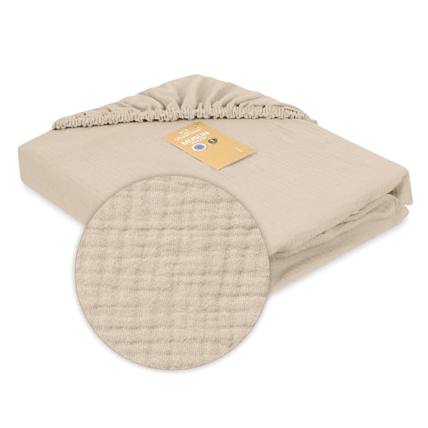 MUSLIN Fitted Sheet 70x140x10 I Ecru Box
