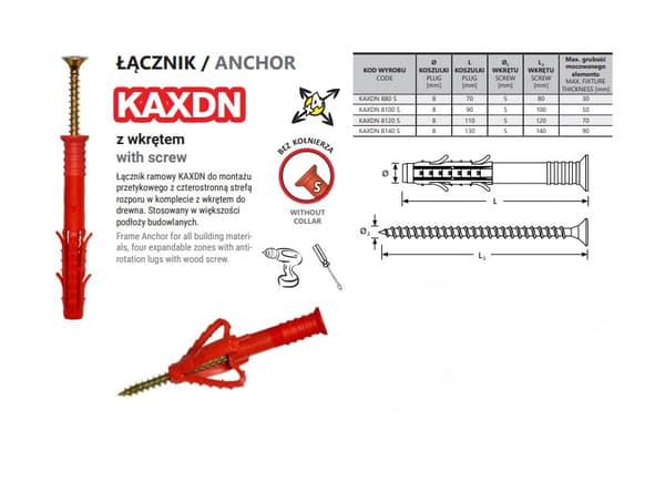 KAXDN 8*80MM NAILON MONIKÄYTTÖINEN RUNKOTAPI - KXMS 8*80