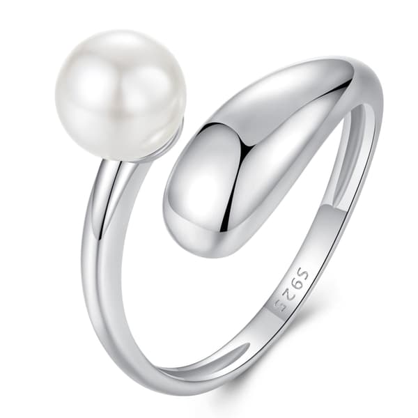 Justerbar silverring med droppformad pärla, silver 925