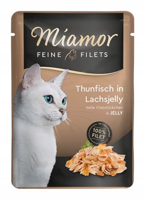 Våtfoder för katter MIAMOR Tonfiskfiléer i laxgelé 24x100g