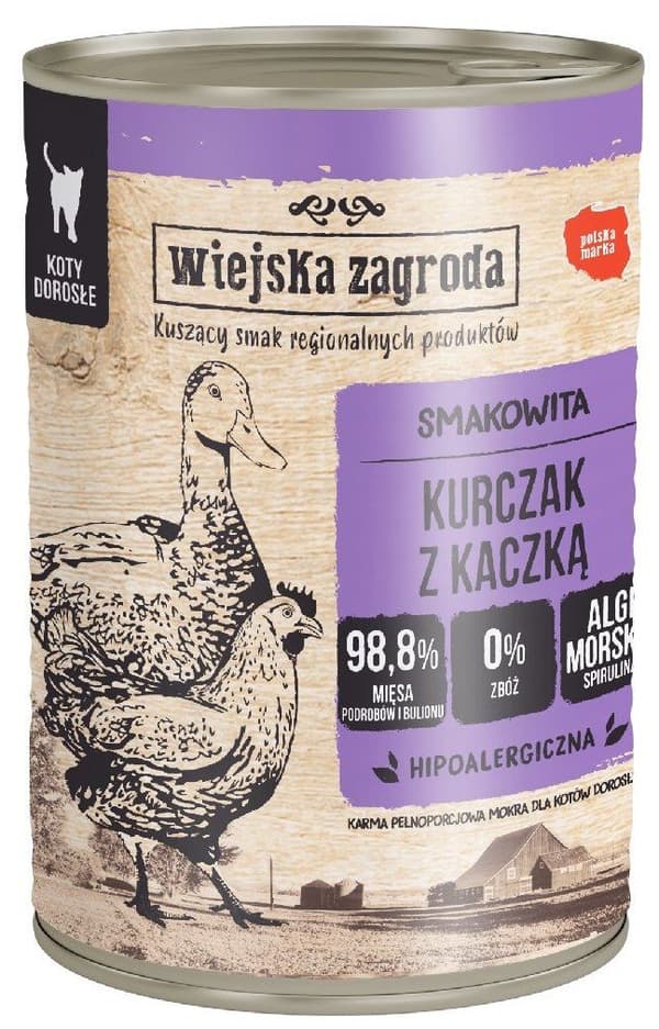 Wiejska Zagroda | Vådfoder til voksne katte | 400 g dåse - Kylling og and 400 g