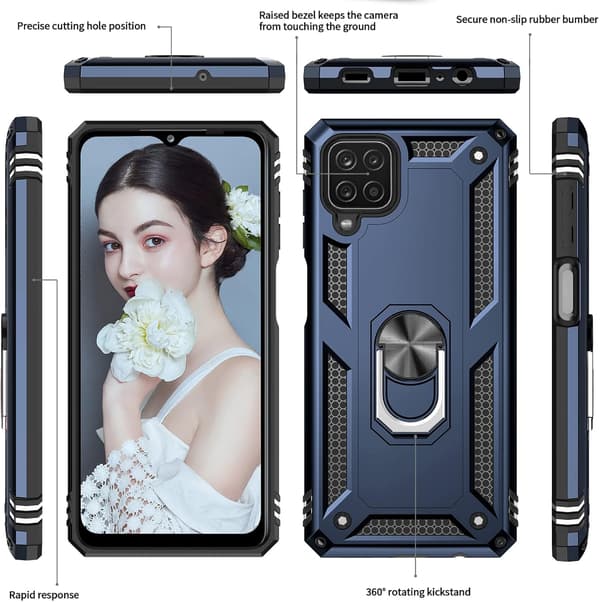 ETUI TIL SAMSUNG GALAXY A12 6,5" ETUI MARINEBLÅ ARMOR RING + 2X GLAS