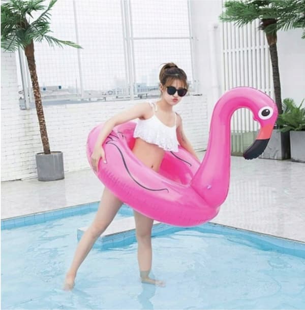 FLAMINGO OPPUSTELIG RING 90 CM TIL SVØMMEMADRAS POOL STRANDBAD PVC lyserød