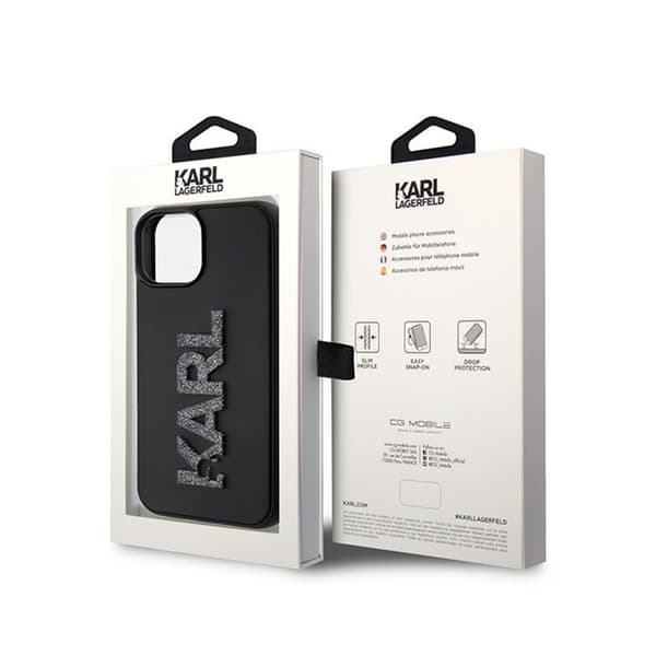 Karl Lagerfeld 3D Gummi Glitter Logo - iPhone 15 Cover (Sort)