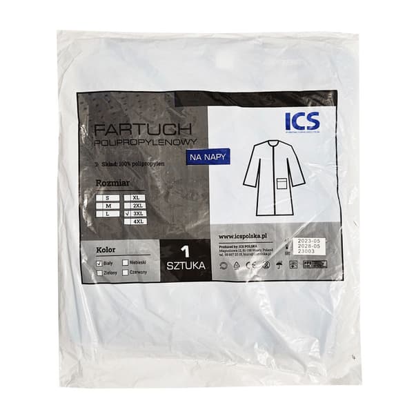 Engångsförkläde vitt XXXL med tryckknappar (22g non-woven) 1 st.