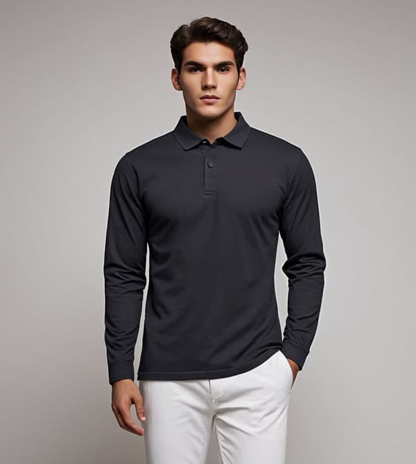 2-pak premium langærmede poloshirts i blå og sort - L