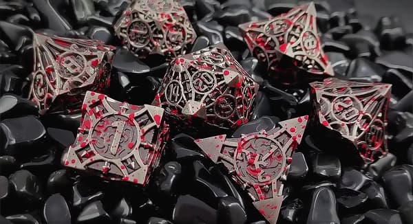RPG-tärningar Landskap Efter strid Set med 7 metalltärningar