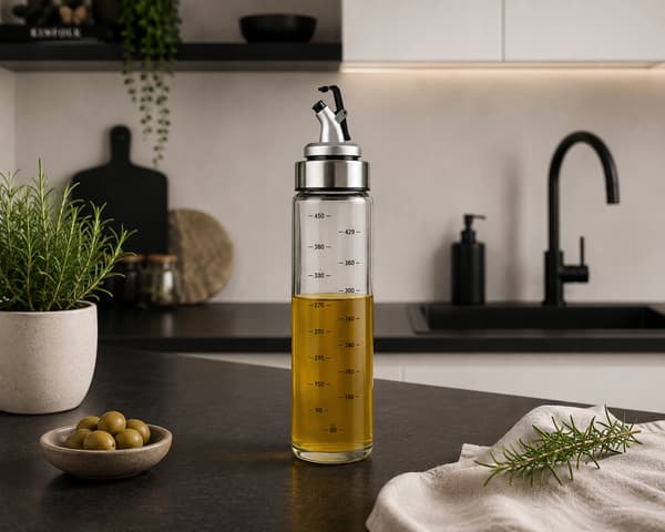 2x Glasflaskedispenser 500 ml med skala til olivenolie, saucer, eddike