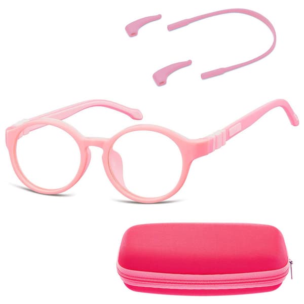 Fleksible børnebrillestel med klare linser og runde linser + elastik Sunoptic K8B pink