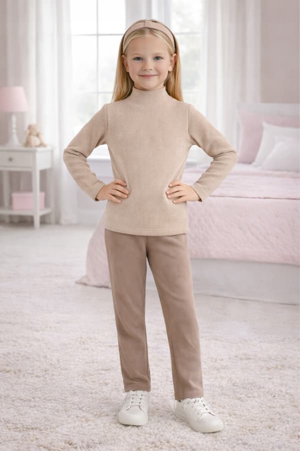 BØRNES HALV TURTLENECK 128 RIBBET BOMULD ELASTIK DARTOMIK BEIGE