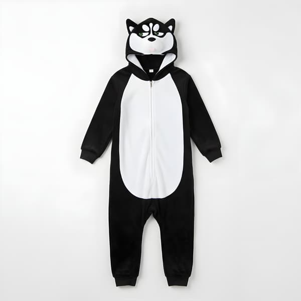 Kigurumi pyjamas kostume til børn, sort husky, 105-115 cm