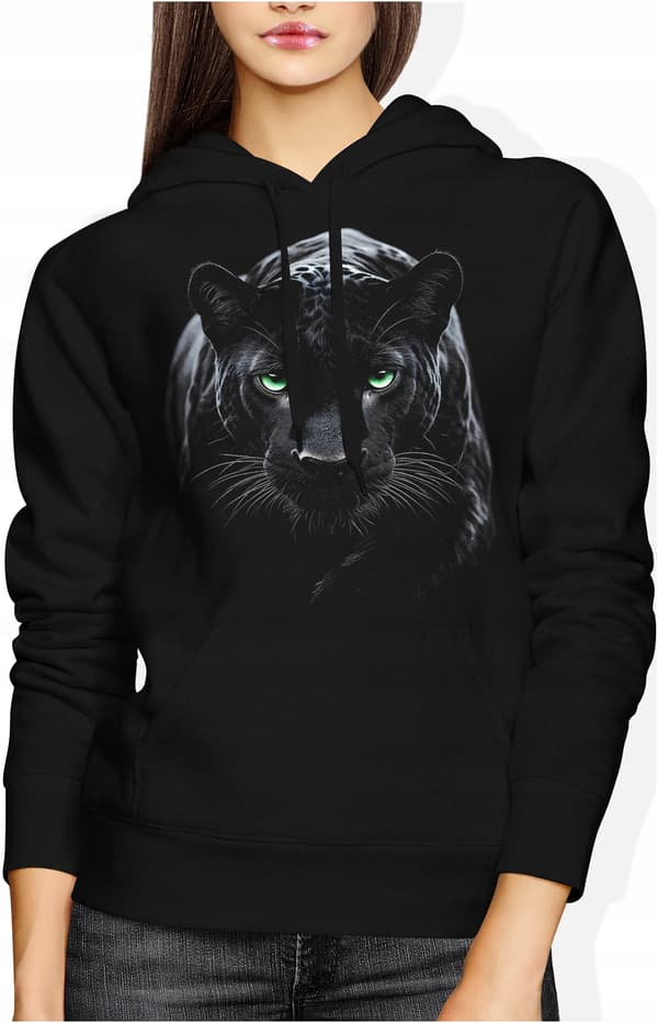 DAME SWEATSHIRT MED PRINT SORT PANTHER VILDT DYR ROVDYR KAT MED KAT