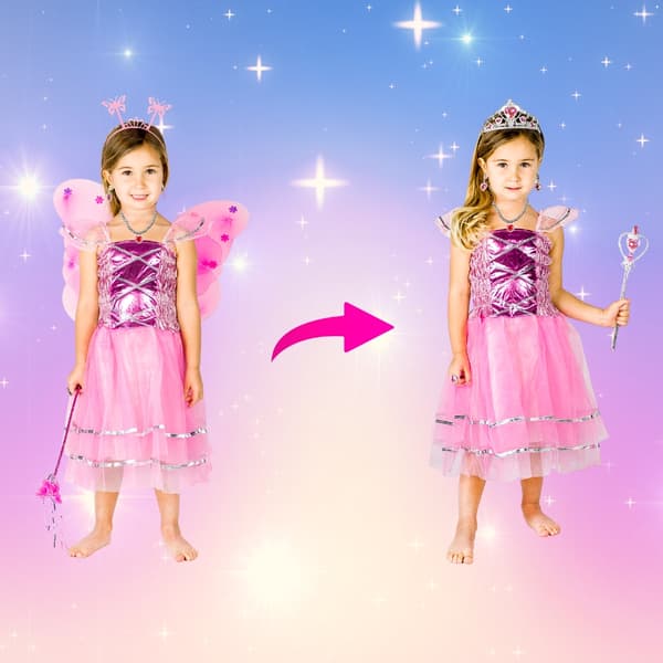 Prinsessakeiju-perhosasu 2in1-asu, asusteet, 9 tuotetta