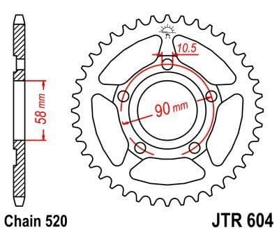 JT R604-38 stål baghjul, 38T, størrelse 520