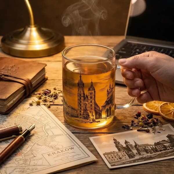 GLASKOP BYEN KRAKOW 0,4L TRANSPARENT MED SORT TRYK