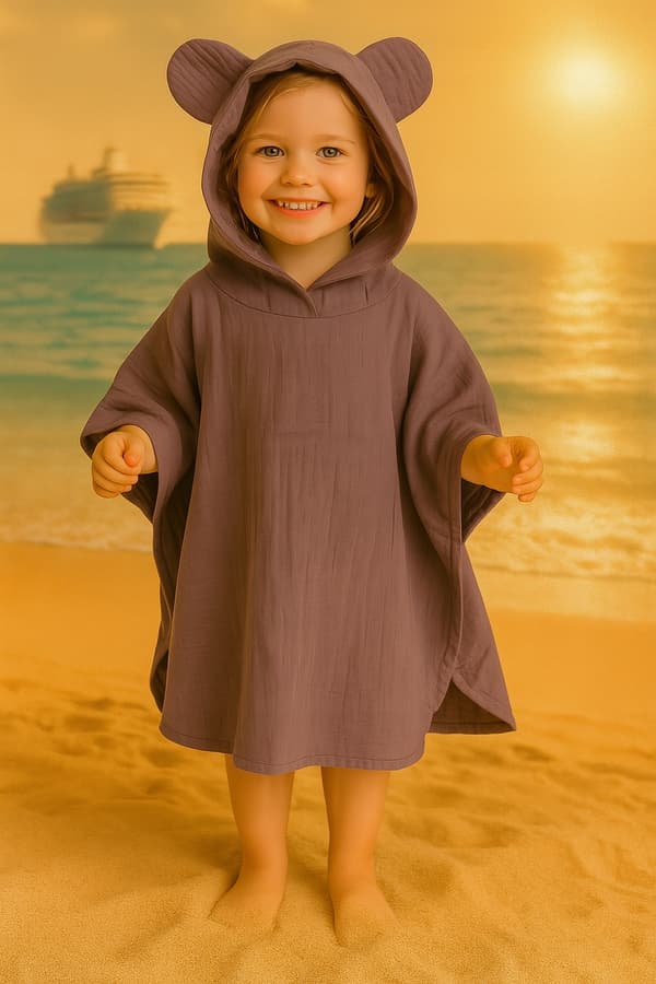 Barnens muslinkappa 110-116 poncho för strand plommon