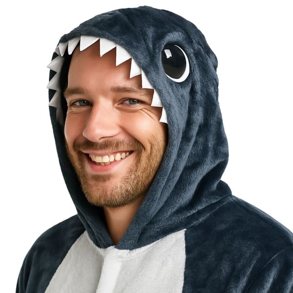 Kigurumi pyjamas kostume grå haj M: 155-165cm
