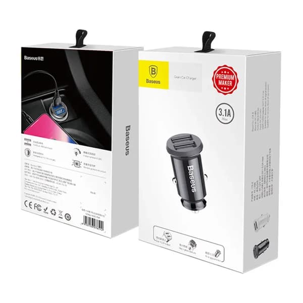Baseus Grain Billaddare 2x USB 5V 3.1A (Svart)