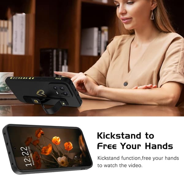 BAGCOVER TIL XIAOMI 13 5G SORT GULD HOLDBAR + STATIV