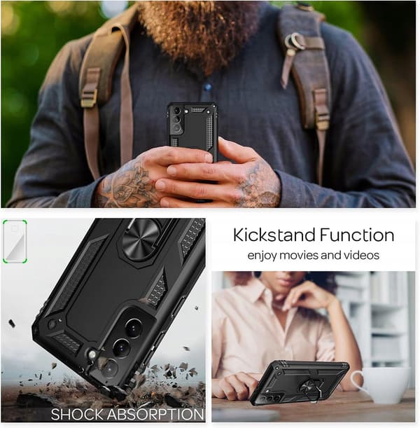 NALIA 360° roterende ringcover til Samsung Galaxy S21 Plus, sort