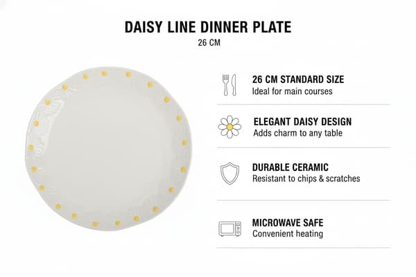STOR MIDDAGSTALLERKEN TIL SERVERINGSFAT 26 CM HVID KERAMIK DAISY LINE