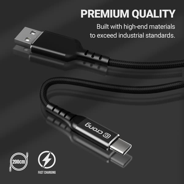 Crong Armor Link - 100W PD 5A USB-C til USB-C kabel 200cm (sort)