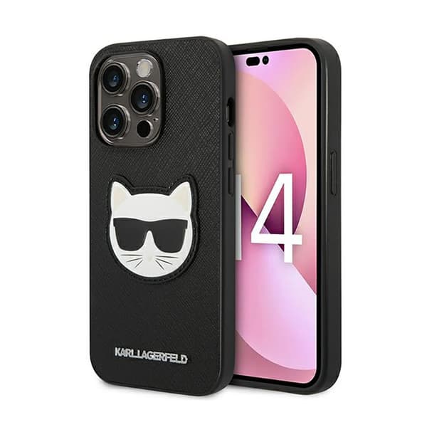 Karl Lagerfeld Saffiano Choupette Head Patch-etui - iPhone 14 Pro-etui (sort)