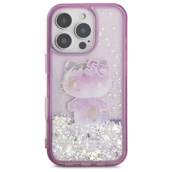 Hello Kitty Liquid Glitter 50-års jubilæumsfest - iPhone 16 Pro cover (lilla)