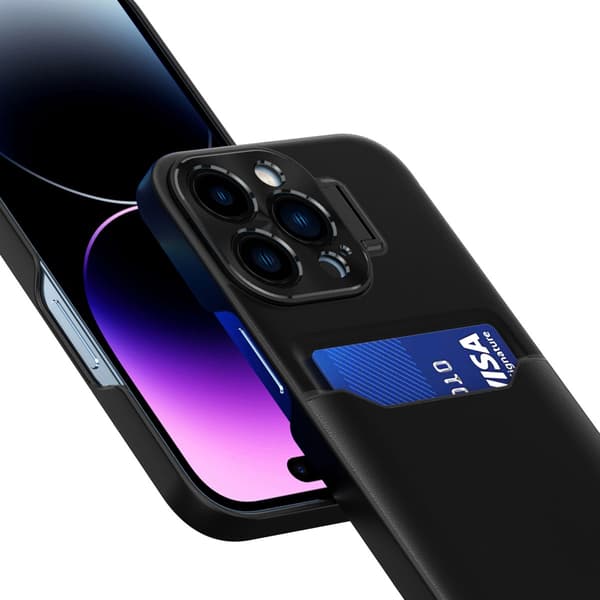 Läderfodral för iPhone 14, plånboksfodral med korthållare, svart