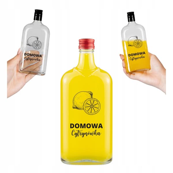 Klassisk 500 ml flaske med print af hjemmelavet citronvodka