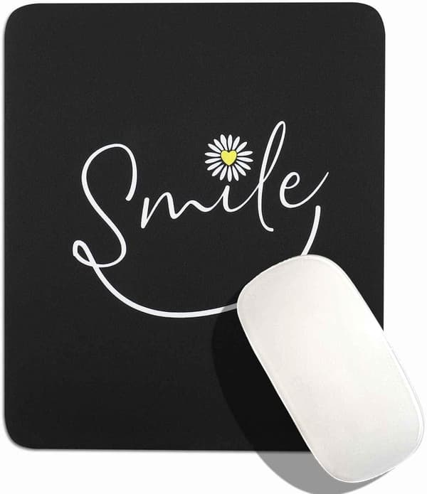 Sort smil musemåtte med blomst 24x20x0,3 cm