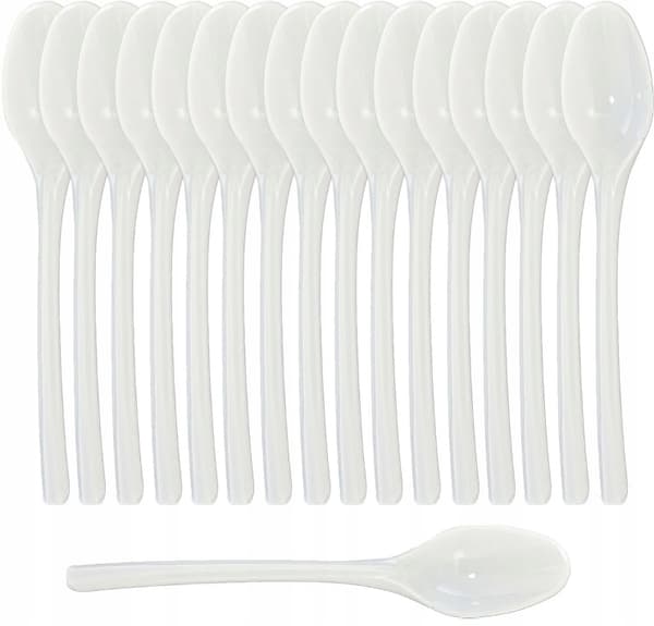 Återanvändbara plastskedar vita bestick desserter kaffe 100 st.
