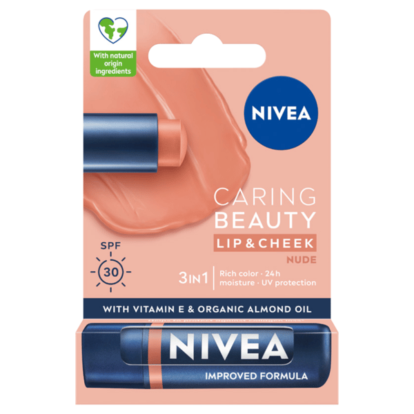 NIVEA Vård läppstift Caring Beauty 3i1 Nude 4,8 g