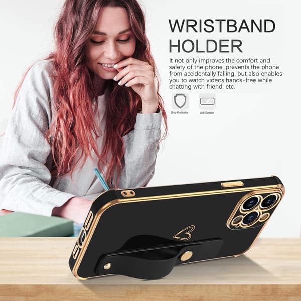 SILIKONE ETUI TIL APPLE IPHONE 14 PRO MAX SORT GULD MED HOLDER