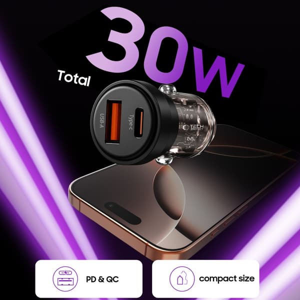 TECH-PROTECT CC03 2-PORTTISEN AUTOLATURI PD30W/QC3.0 MUSTA