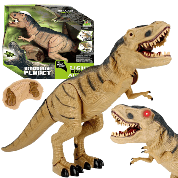 Fjernstyrede dinosaur-vandreture, hovedbevægelse, poter, damp, lyd, lys 52 cm