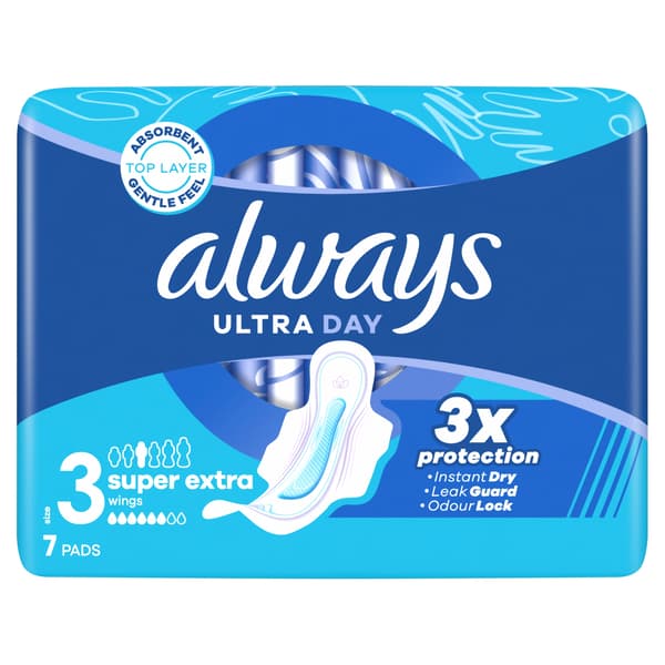 ALWAYS Ultra Day 3 Super Extra bind med vinger 7 stk.