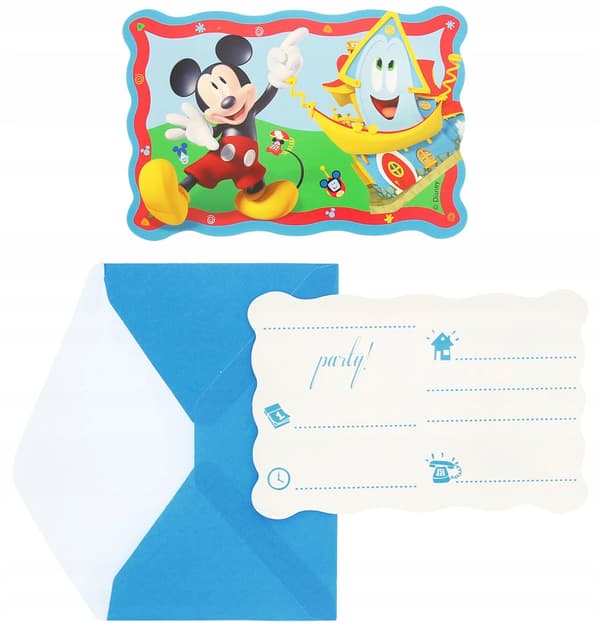 Mickey Mouse invitationer med kuverter 6 stk.