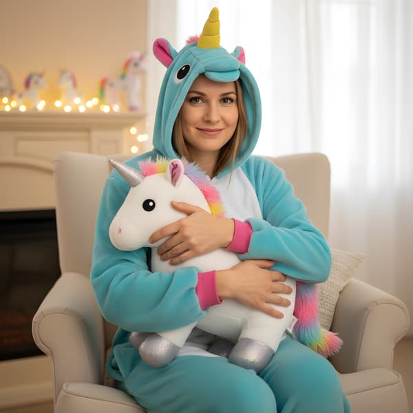 Kigurumi-pyjamas blå enhörning 145-155 cm