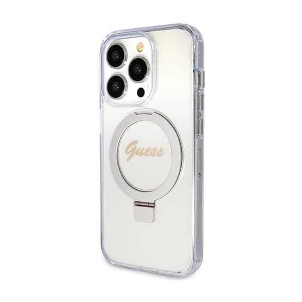 Guess Ring Stand Script Glitter MagSafe - iPhone 15 Pro cover (gennemsigtigt)
