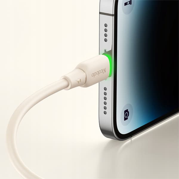 MCDODO Oplader USB Lightning Kabel Hurtigopladning til iPhone 1M LED Beige